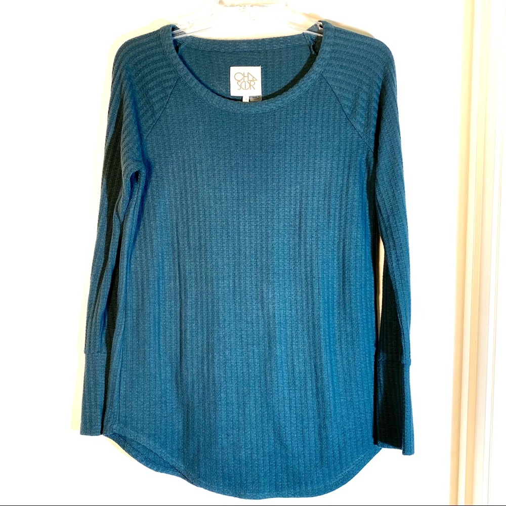 Chaser Waffle Knit Thermal Teal Sweater Size Small
